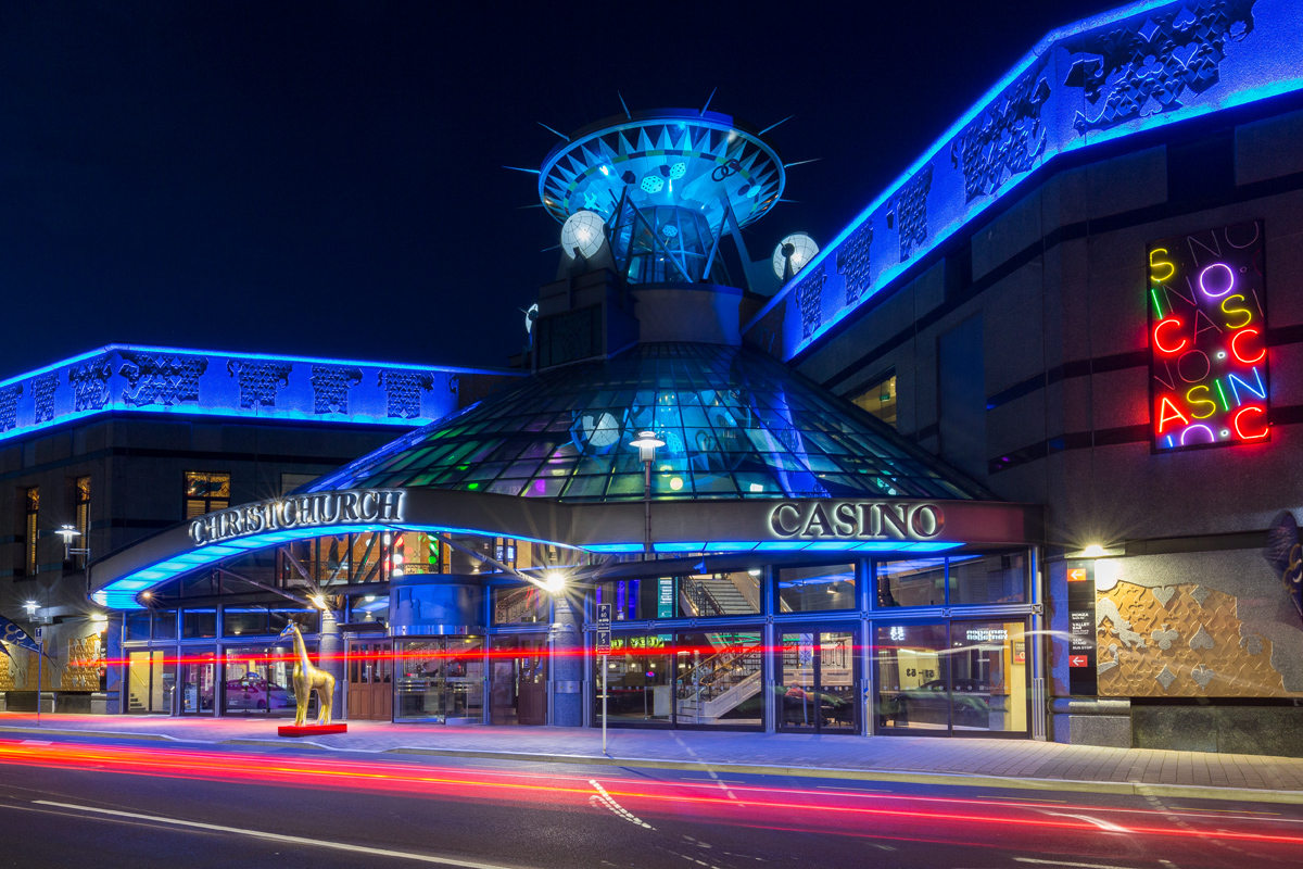 The Christchurch Casino lit up Blue as listed on PokiesNearMe.co.nz