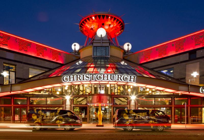 The Christchurch Casino lit up Red as listed on PokiesNearMe.co.nz